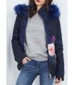 coat short quilted print floral fur hood brand 101 idees 1820Z
