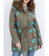 Manteau en coton avec fleurs brodées capuche fourrure marque 101