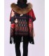 buy now ethnic printed poncho fringes and fur hood brand 101 idees