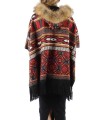 ethnic printed poncho fringes and fur hood brand 101 idees 151P
