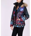 coat short quilted print ethnic fur hood brand 101 idees 1802W